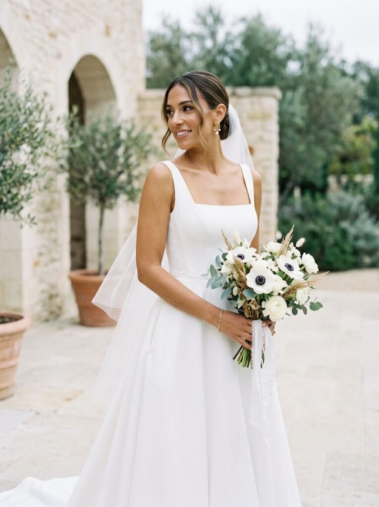 Chic Square Neck Modern Bridal Dress Jaw-Dropping Bridal Outfit Ideas Every Bride Will Be Saving on Pinterest This Year