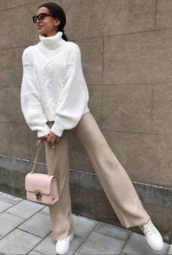 Cozy Knit Sweater With Wide Leg Pants
