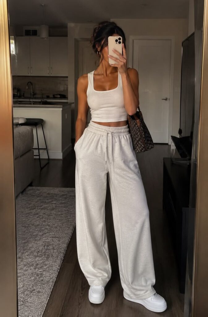Crop Top With High Waist Joggers Sporty Feminine Style