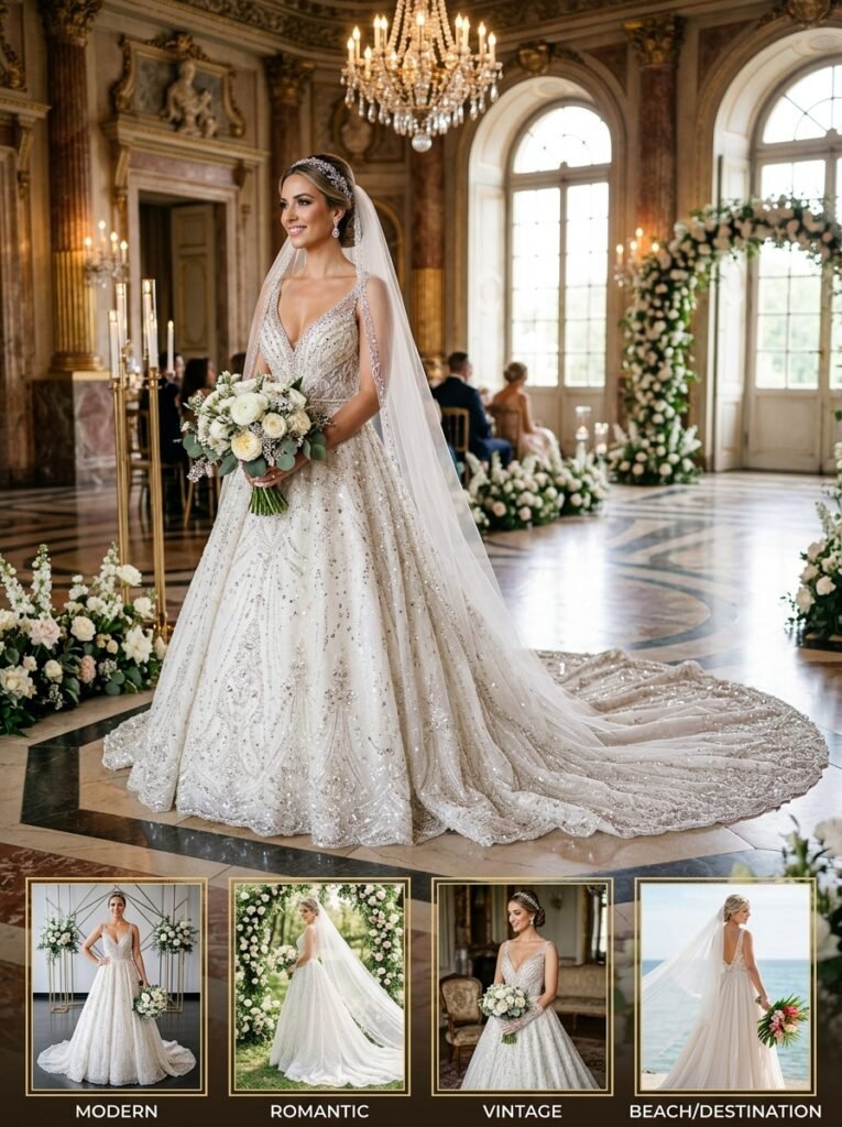Crystal Embroidered Luxury Wedding Dress Bridal Outfit Idea for Every Wedding Style