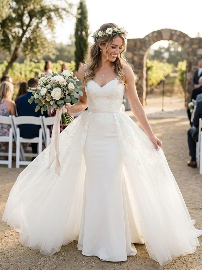 Detachable Overskirt Bridal Dress Stunning Bridal Outfit Idea for Every Wedding Style