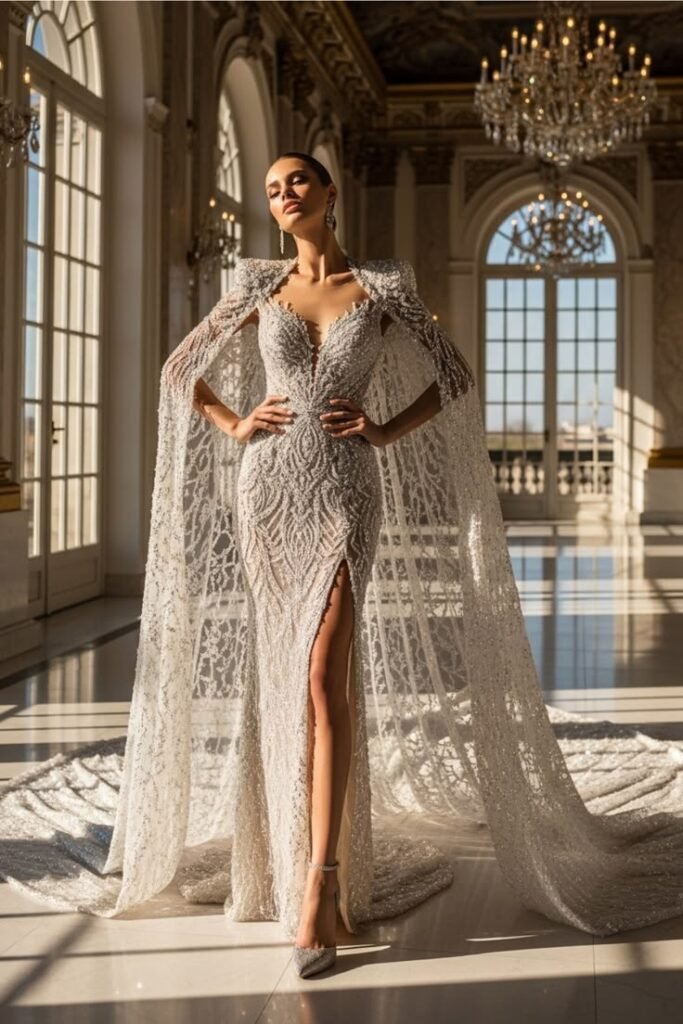 Dramatic Cape Wedding Dress