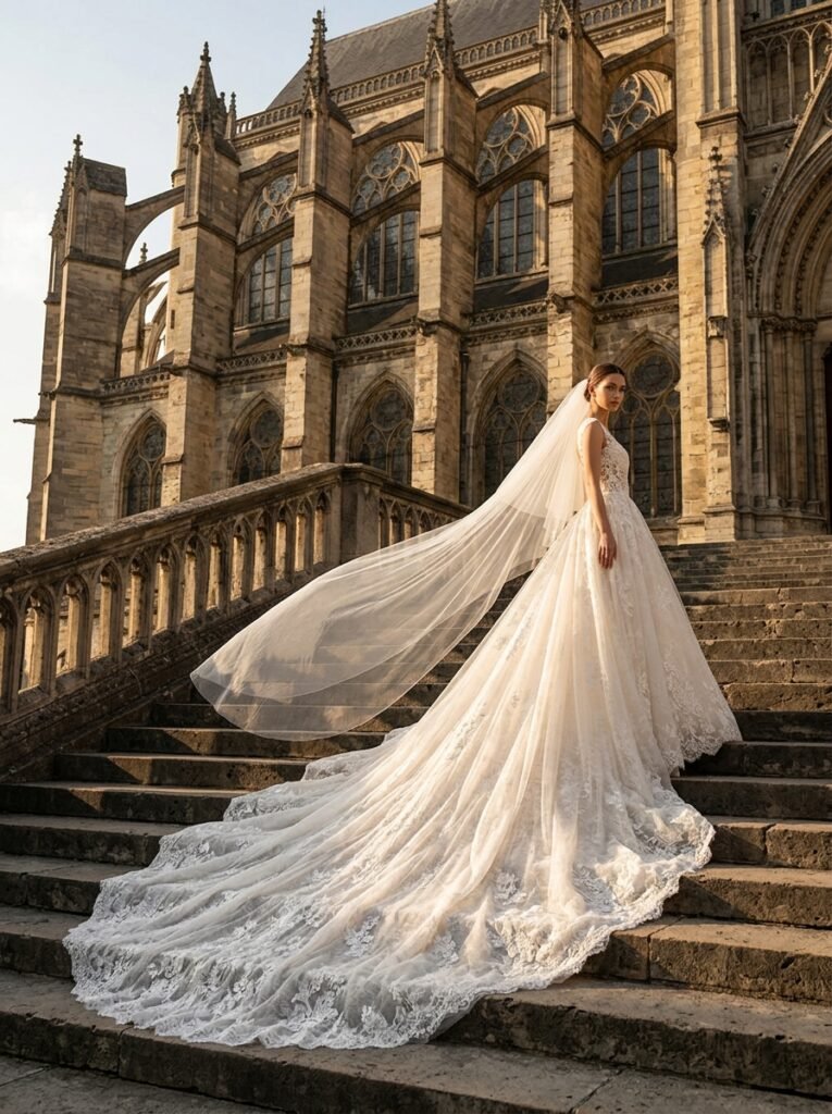 Dramatic Cathedral Train Bridal Dress The Ultimate Bridal Outfit Inspiration Guide Elegant Looks You’ll Want to Save Instantly