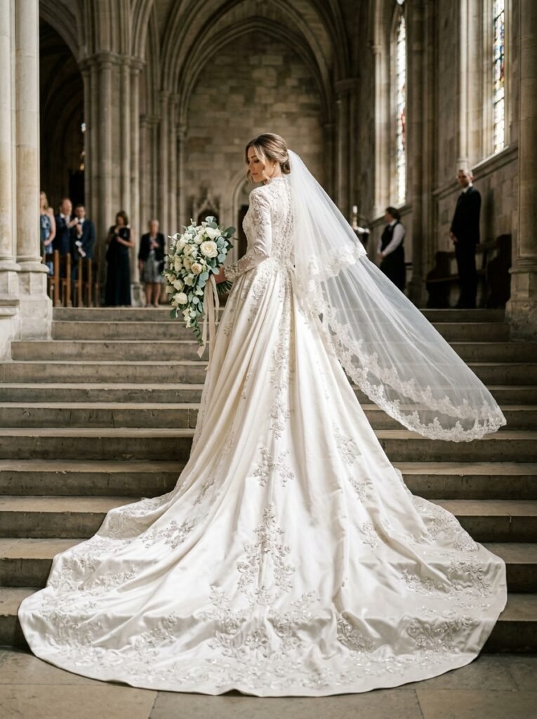 Dramatic Cathedral Train Bridal Statement Dress Jaw-Dropping Bridal Outfit Ideas Every Bride Will Be Saving on Pinterest This Year