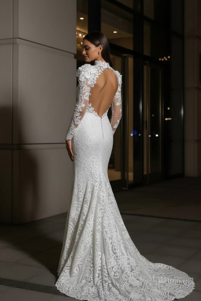 Elegant Long Sleeve Lace Bridal Dress