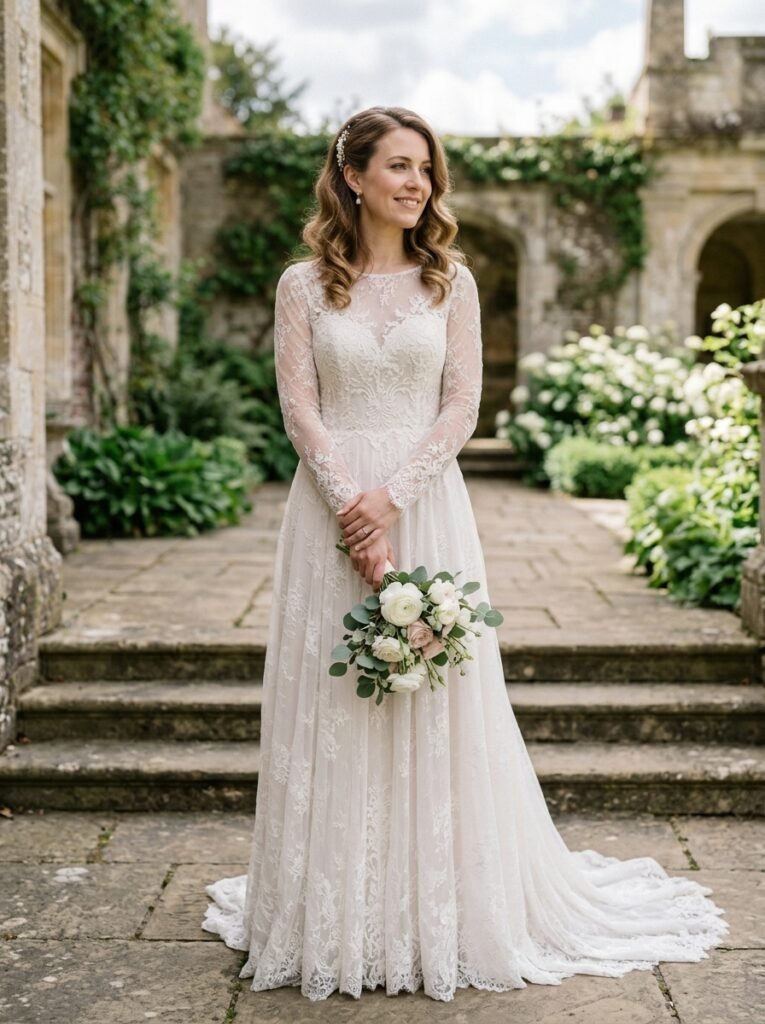Elegant Long Sleeve Lace Bridal Dress Stop Scrolling!” Bridal Outfit Idea That Are Pure Wedding-Day Perfection
