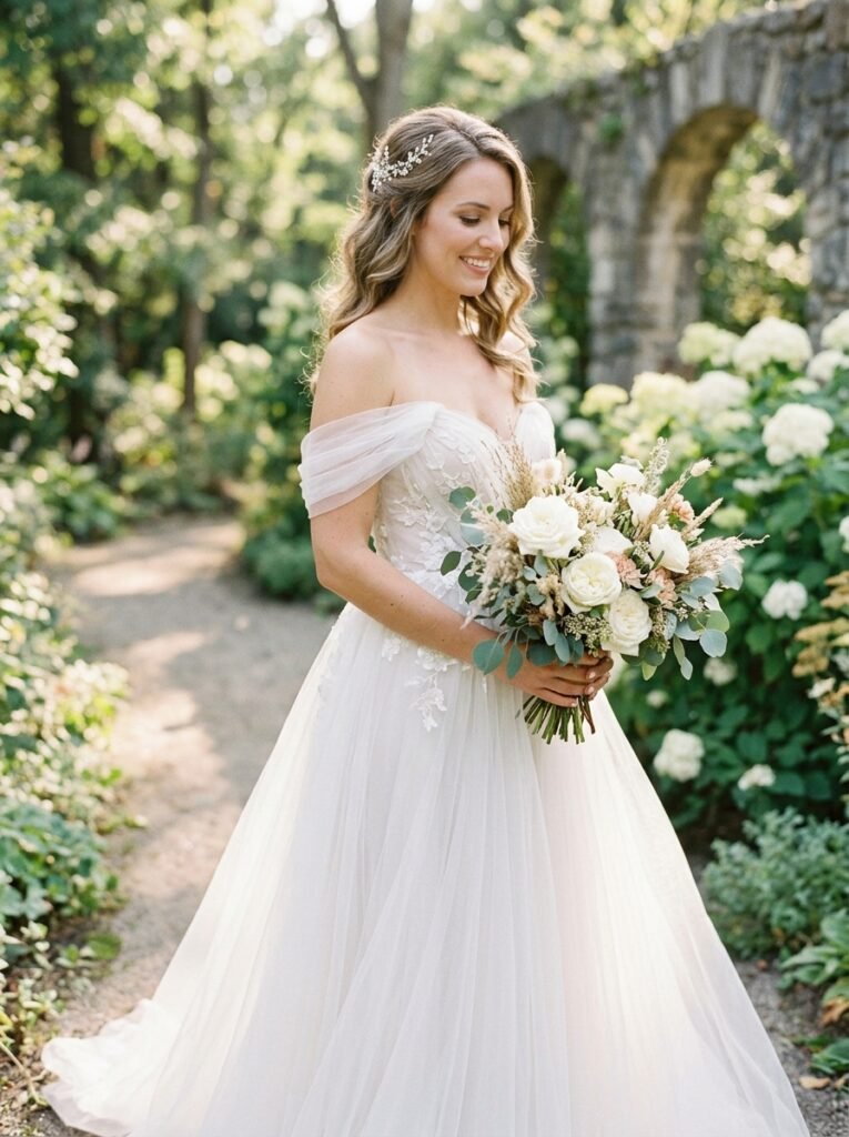 Ethereal Off Shoulder Tulle Wedding Dress Bridal Outfit Idea for Every Wedding Style