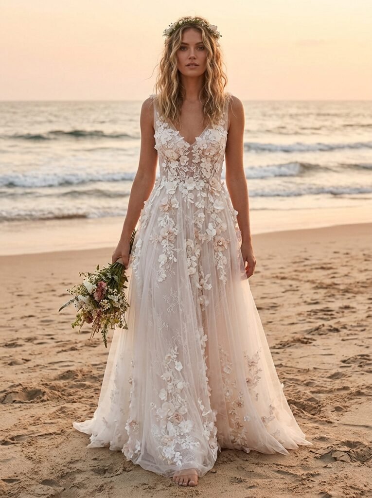 Floral Appliqué Wedding Dress Bridal Outfit Idea for Every Wedding Style