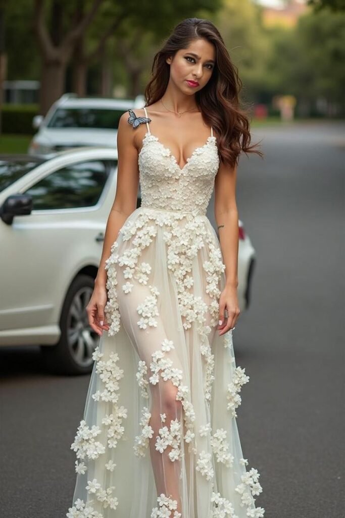 Floral Embroidered Illusion Wedding Dress