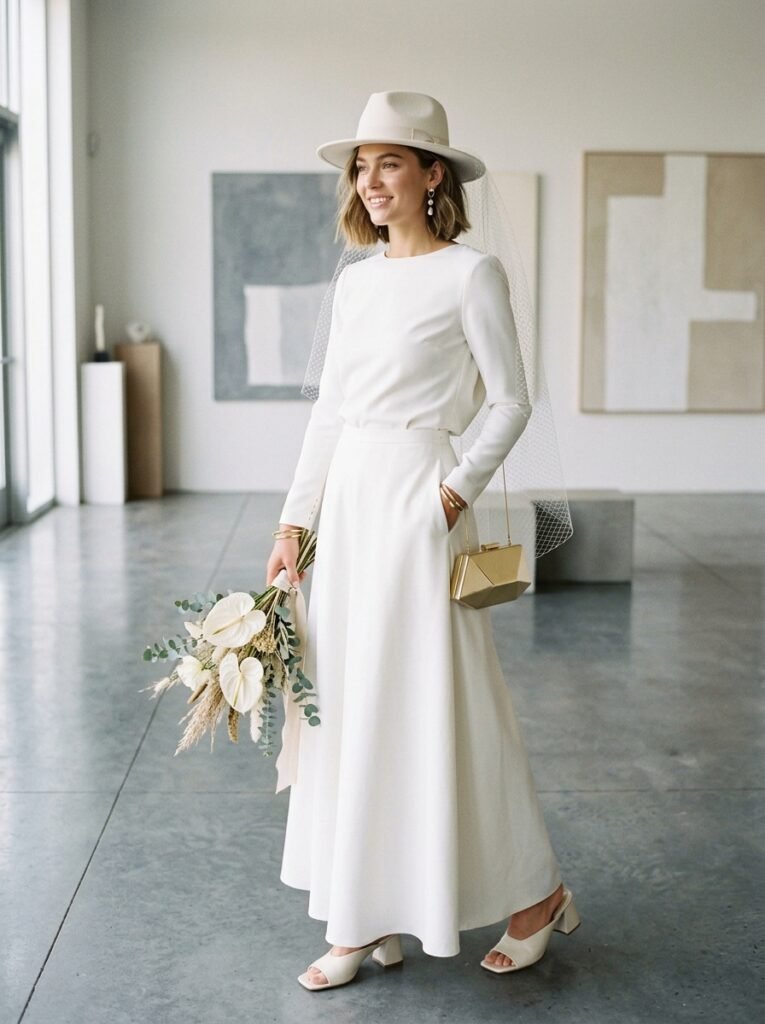 Modern Minimalist Bridal Chic Look Jaw-Dropping Bridal Outfit Ideas Every Bride Will Be Saving on Pinterest This Year