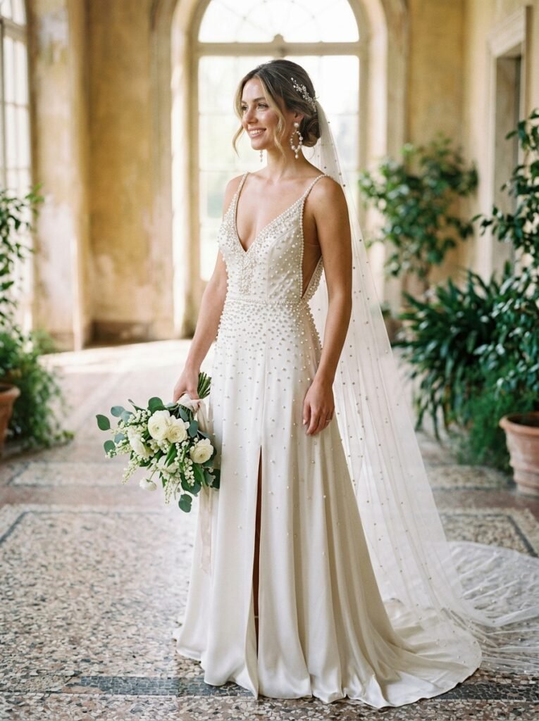 Pearl Embellished Bridal Glow Dress Jaw-Dropping Bridal Outfit Ideas Every Bride Will Be Saving on Pinterest This Year