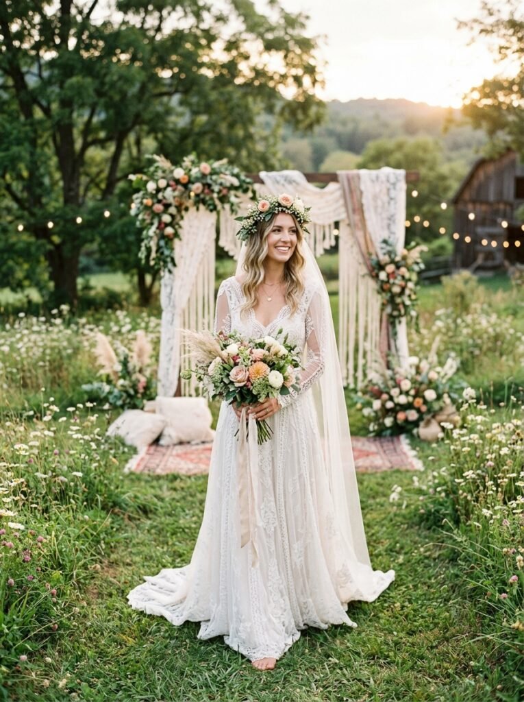 Romantic Boho Lace Bridal Dress Bridal Outfit Idea for Every Wedding Style