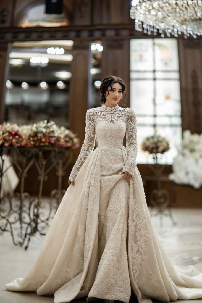 Royal High Neck Lace Bridal Gown