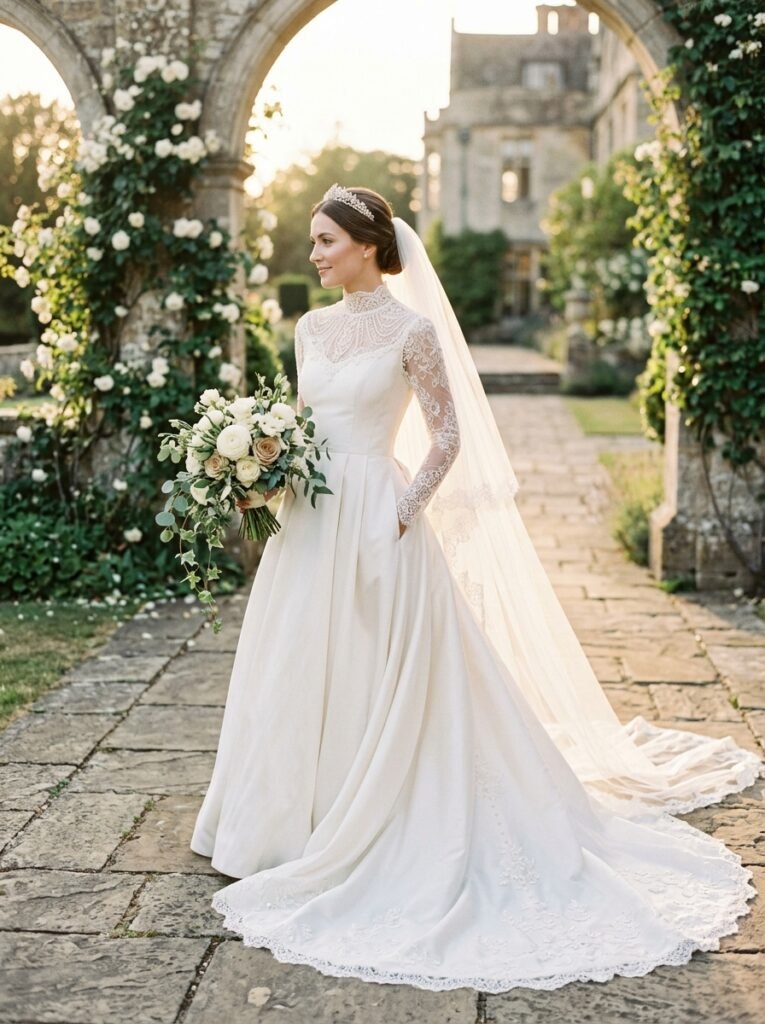Royal High Neck Viral Bridal Elegance Gown Viral Bridal Outfit Ideas Gorgeous Wedding Looks That Will Make You Say “Yes!”