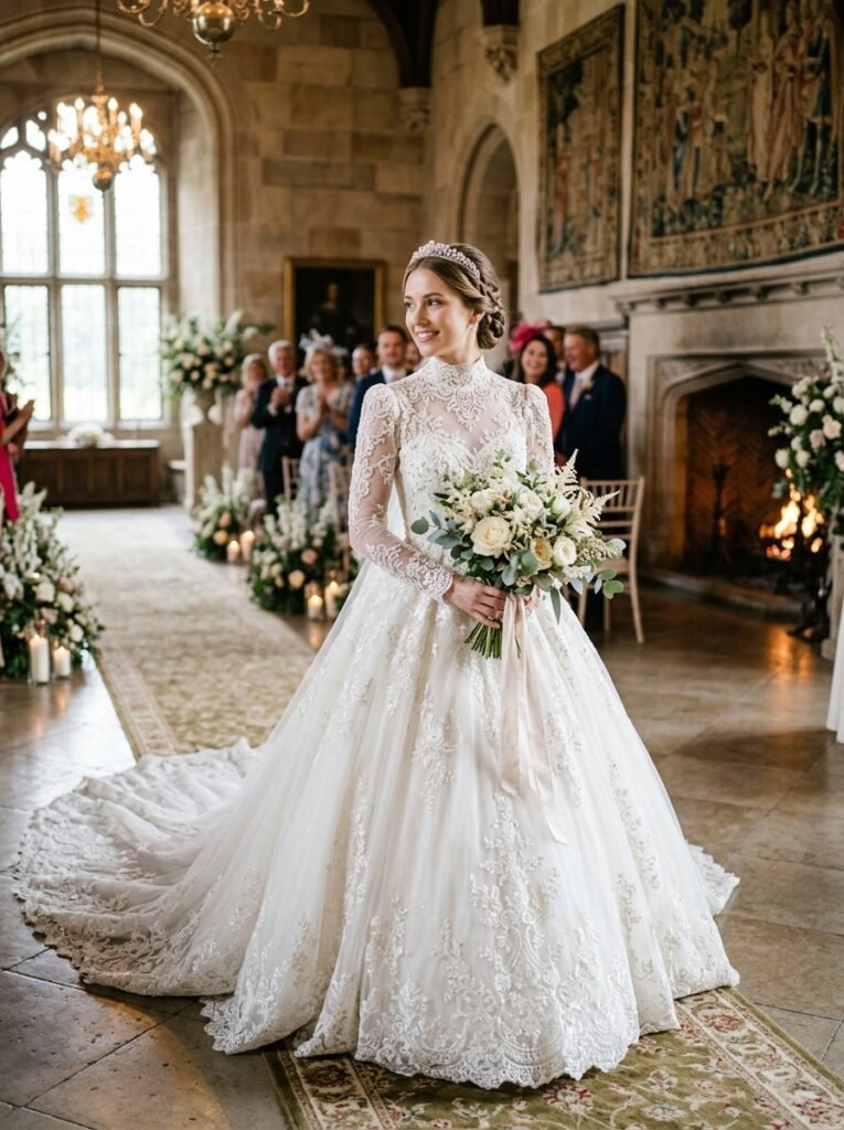 Royal Inspired High Neck Bridal Elegance Gown Jaw-Dropping Bridal Outfit Ideas Every Bride Will Be Saving on Pinterest This Year