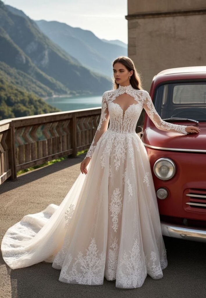 Royal Inspired High Neck Wedding Gown