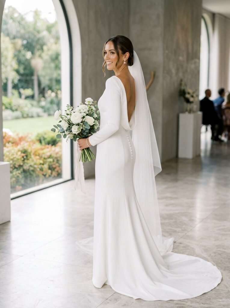 Sleek Minimal Crepe Bridal Luxury Dress Jaw-Dropping Bridal Outfit Ideas Every Bride Will Be Saving on Pinterest This Year
