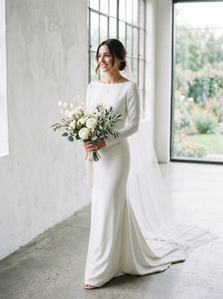 Sleek Minimal Crepe Viral Bridal Elegance Viral Bridal Outfit Ideas Gorgeous Wedding Looks That Will Make You Say “Yes!”