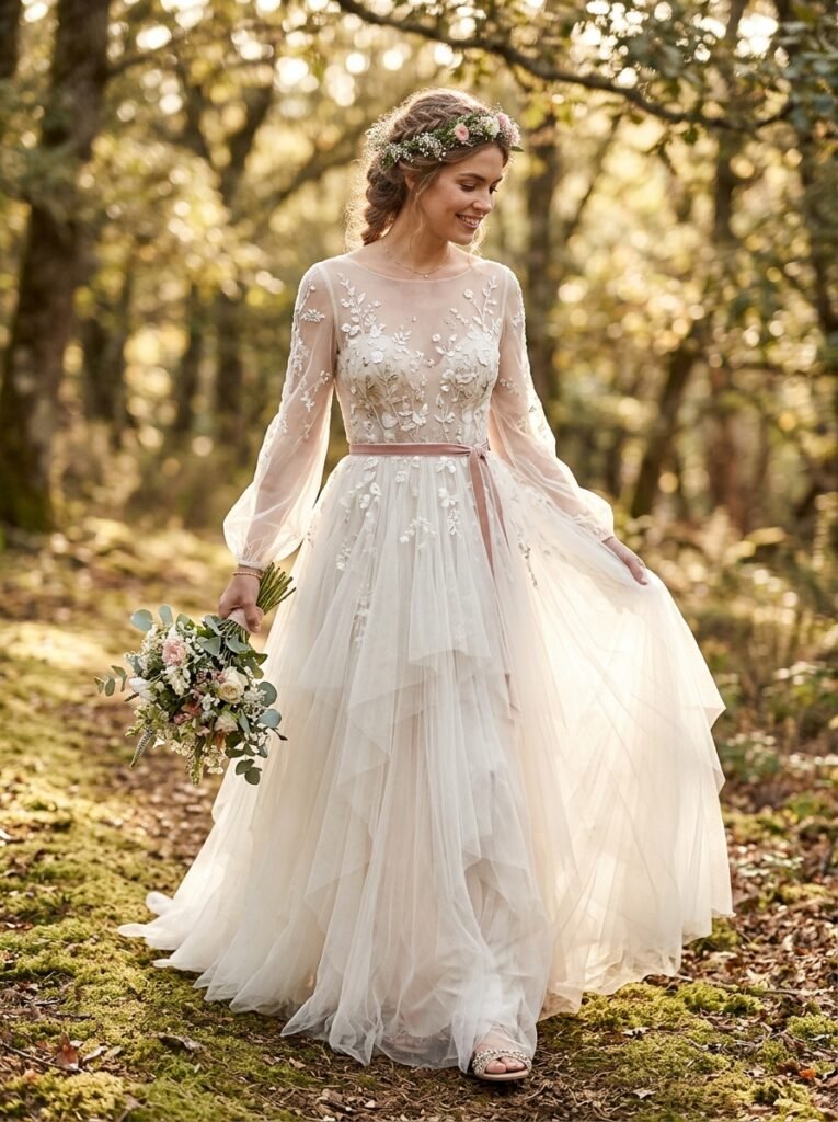 Soft Layered Tulle Viral Fairy Bridal Gown Viral Bridal Outfit Ideas Gorgeous Wedding Looks That Will Make You Say “Yes!”
