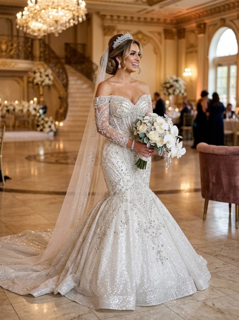 Sparkling Crystal Mermaid Bridal Glam Dress Stop Scrolling!” Bridal Outfit Idea That Are Pure Wedding-Day Perfection