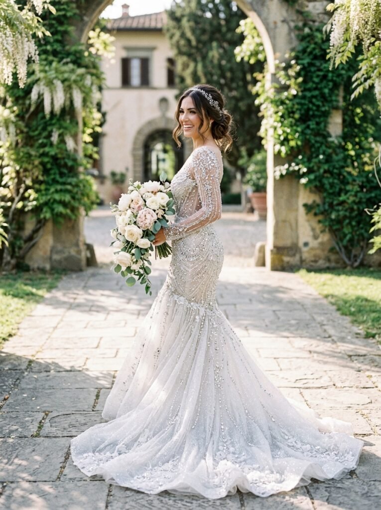 Sparkling Crystal Viral Mermaid Bridal Dress Viral Bridal Outfit Ideas Gorgeous Wedding Looks That Will Make You Say “Yes!”