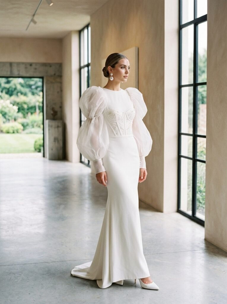 Statement Sleeve Dramatic Bridal Fashion Gown Jaw-Dropping Bridal Outfit Ideas Every Bride Will Be Saving on Pinterest This Year