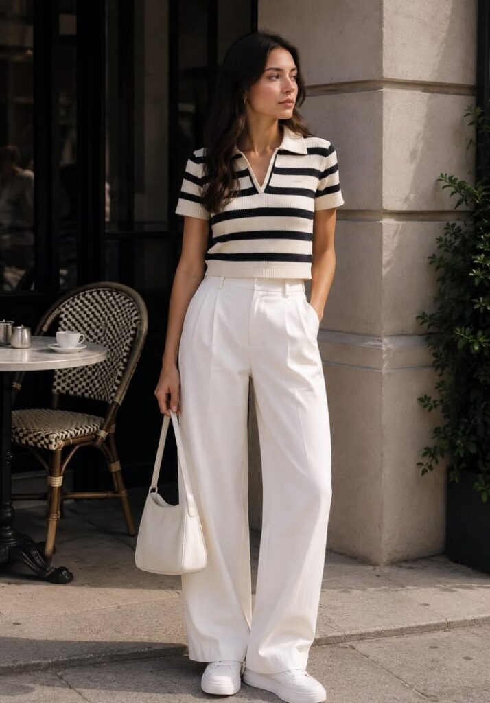 Striped Shirt With White Pants Crisp Clean Look