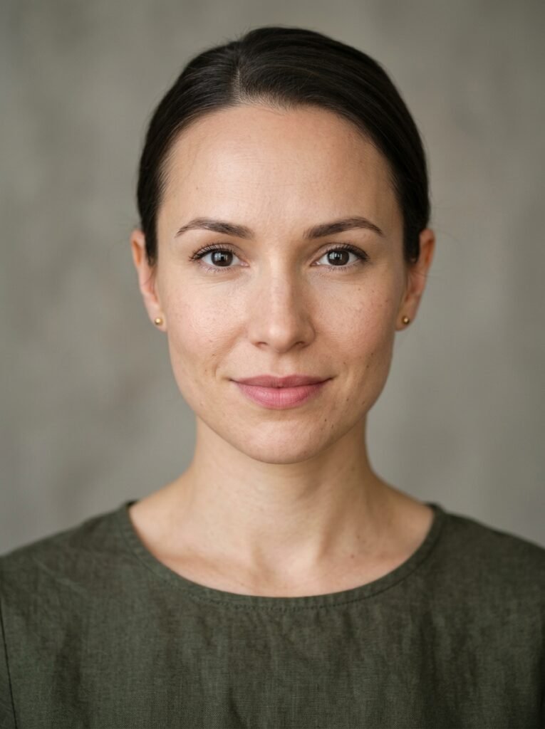 Close-up portrait showing the forehead-to-chin taper of a heart-shaped face
