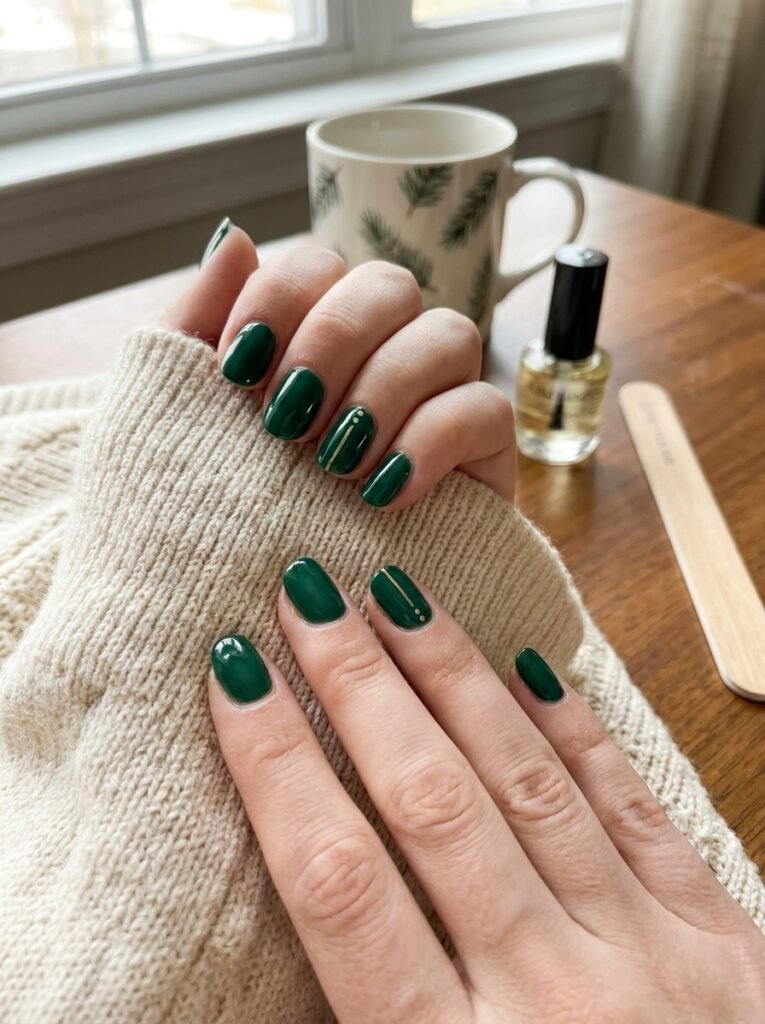 At-home manicure application with polish brush and nail tools