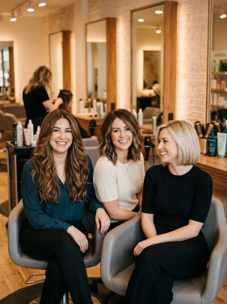 Comparison of long, medium, and short haircuts for a heart-shaped face