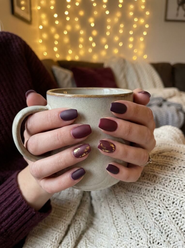 Deep plum and wine-toned nail polish shades