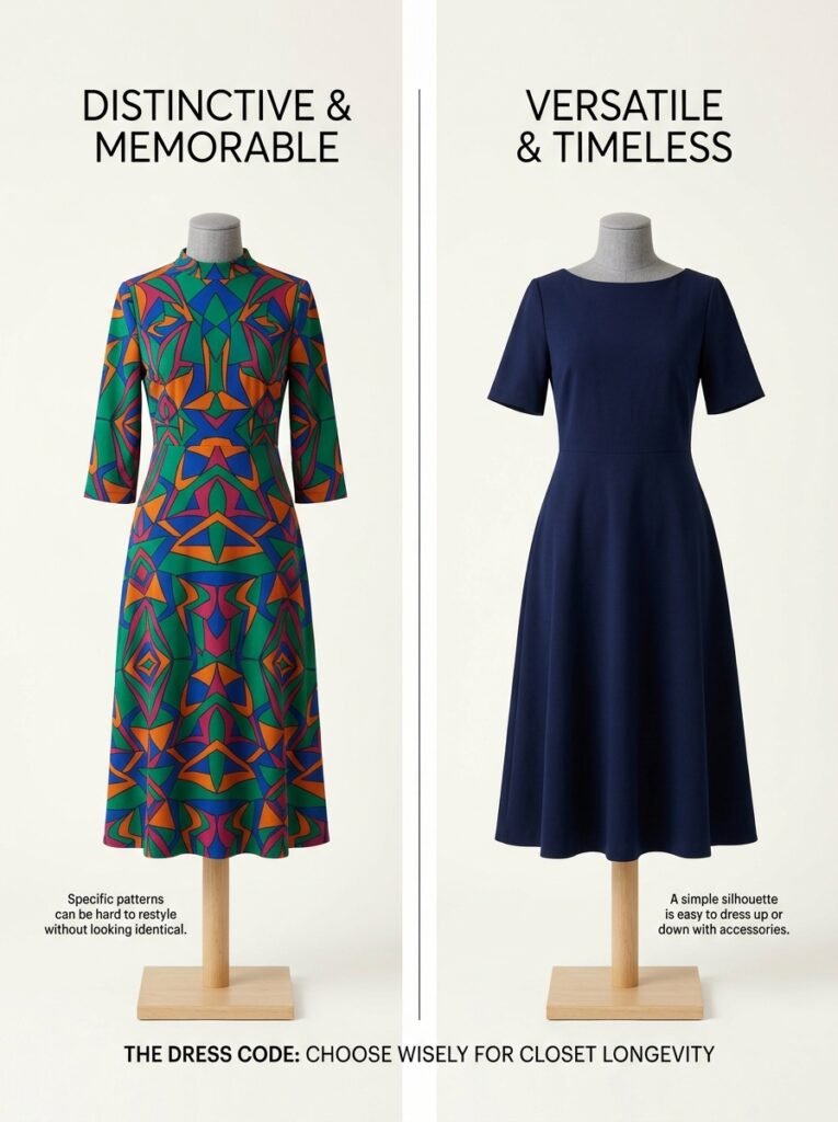 Comparison of a distinctive dress and a versatile dress side by side