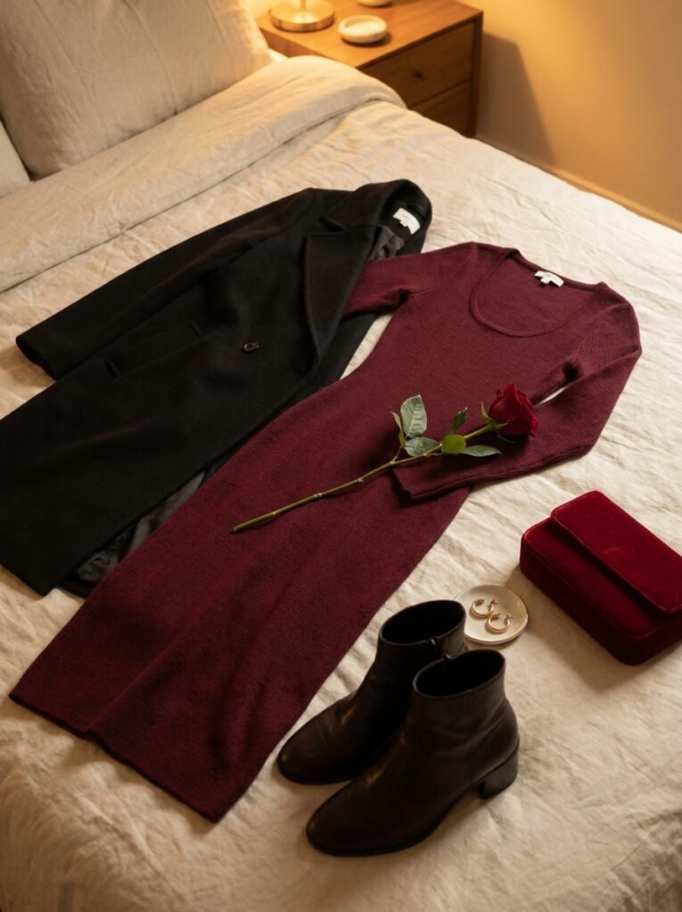 Elegant Valentine's Day date night outfit styled for a candlelit dinner