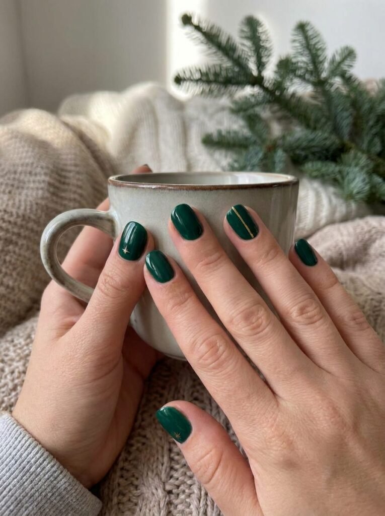 Simple elevated holiday nail design with clean lines and minimal detail