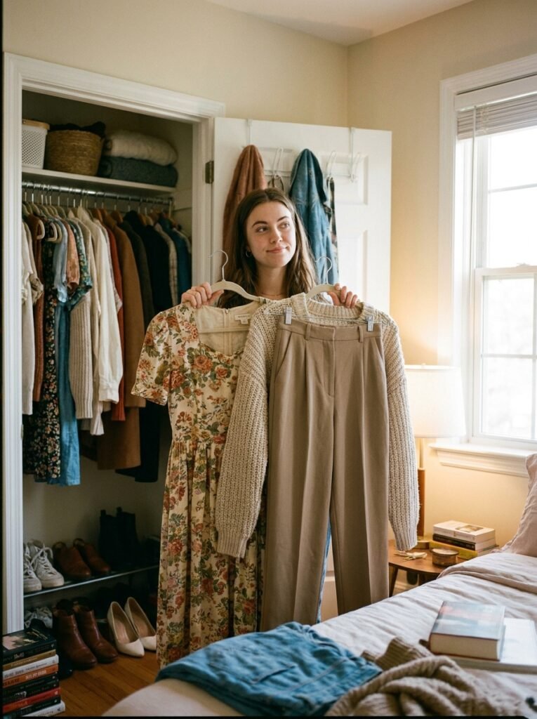 Person planning a Valentine's Day outfit based on the evening's actual plans