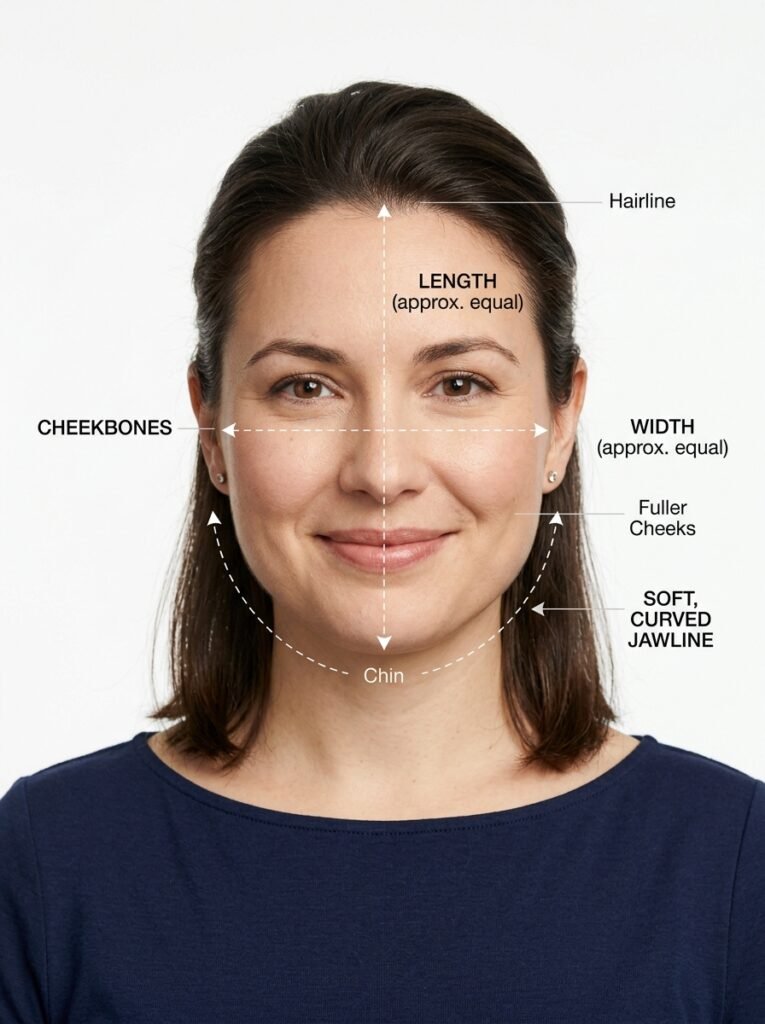 Illustration showing the proportions of a round face shape