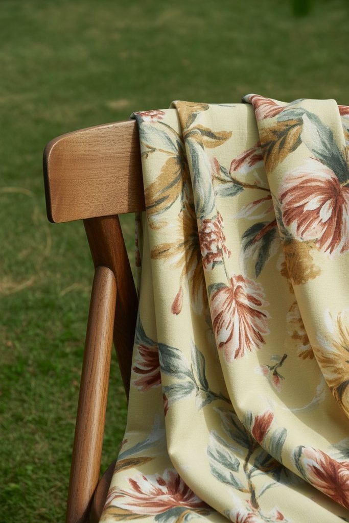 A medium-scale floral print fabric in cream and soft colors for an elegant Easter dress