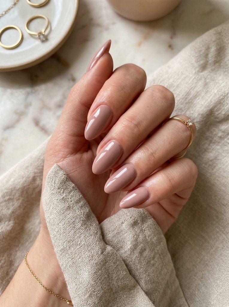 Almond-shaped nails tapering to a rounded point