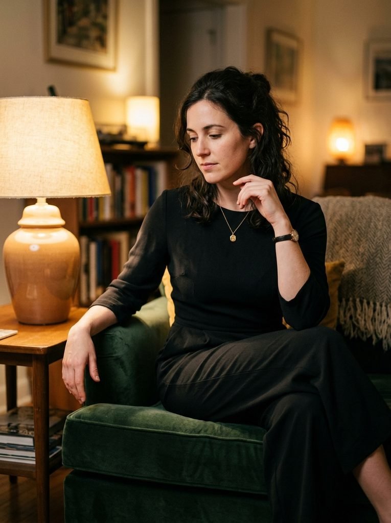 A structured black jumpsuit styled as a Halloween outfit base