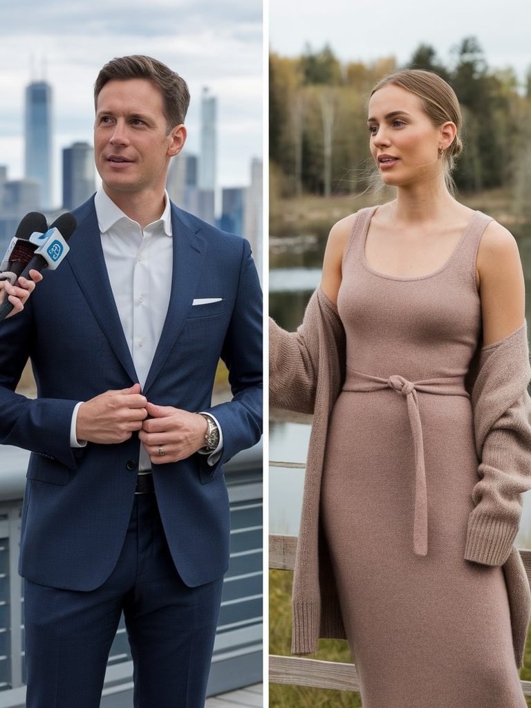 Comparison of a tailored suit look and a relaxed knit dress look for different interview settings