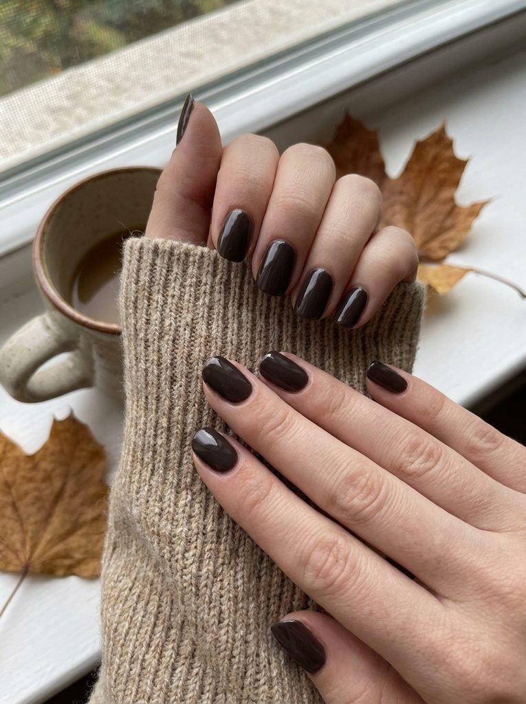 Espresso brown fall nail color without orange undertones