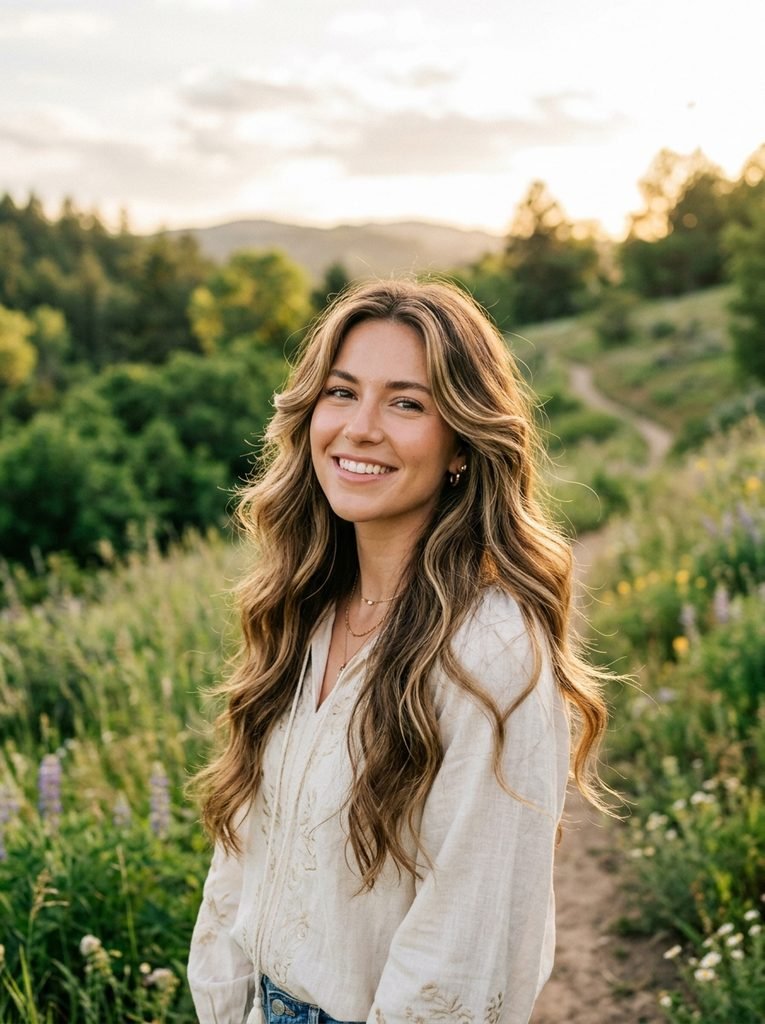 Long Hair With Face-Framing Waves for Outdoor Photos