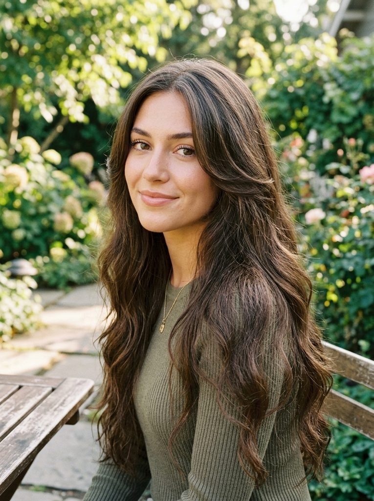 Long hair with jawline-length face-framing layers