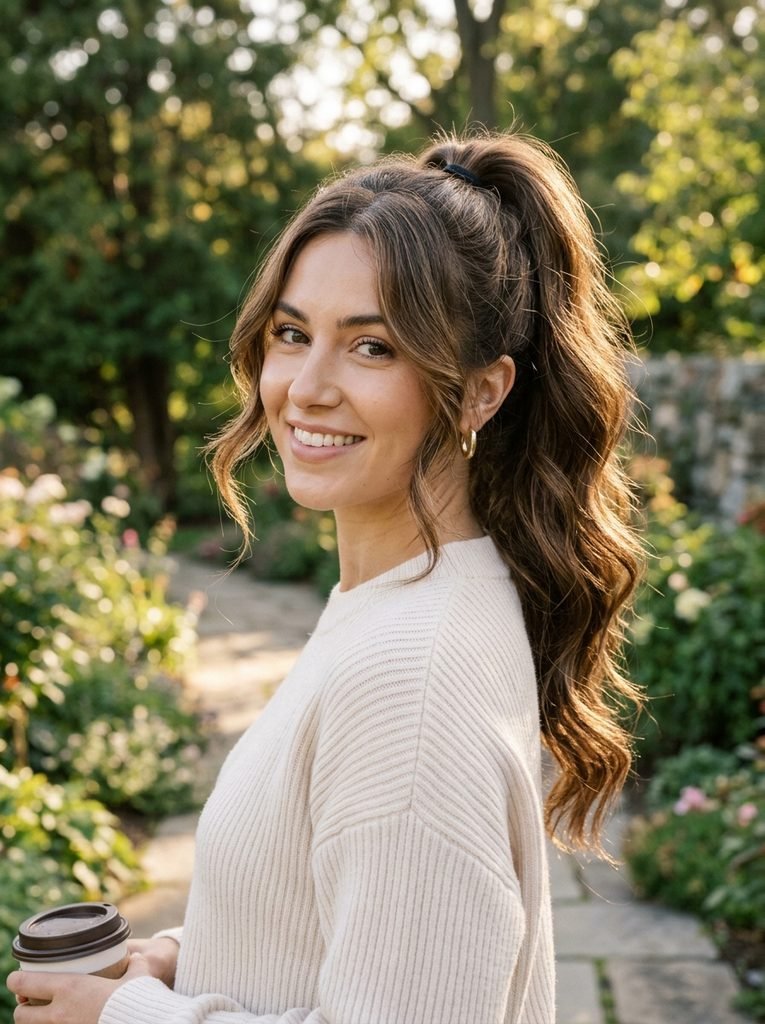 Long ponytail with soft face-framing strands