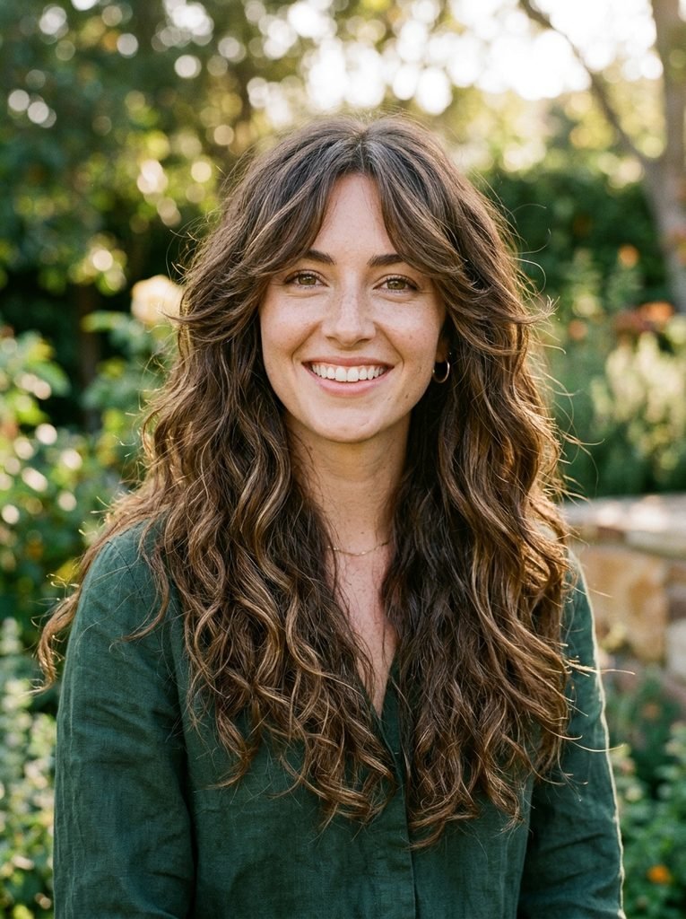 Long textured hair with natural face-framing layers