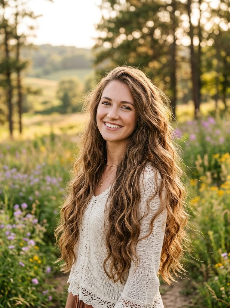 Long wavy hair styled for outdoor photographs