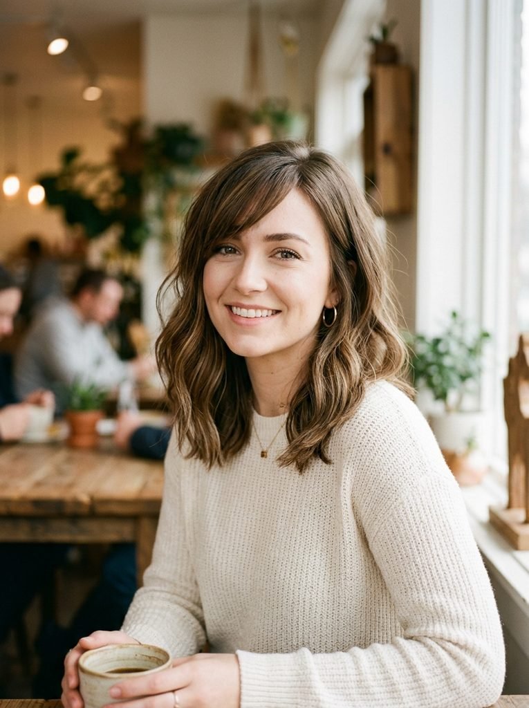 Shoulder-length lob with side-swept fringe