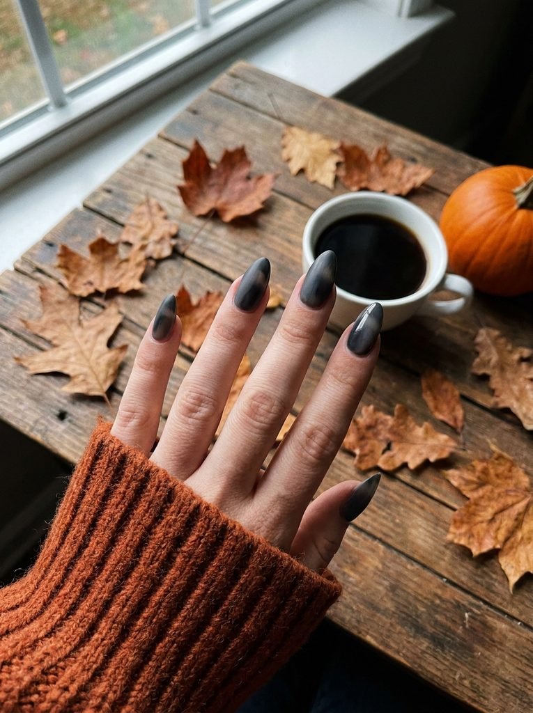 Smoky charcoal gray nail polish for fall