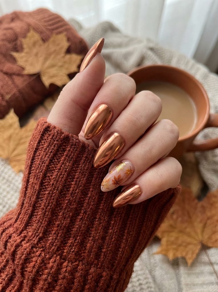 opper chrome metallic nails for autumn