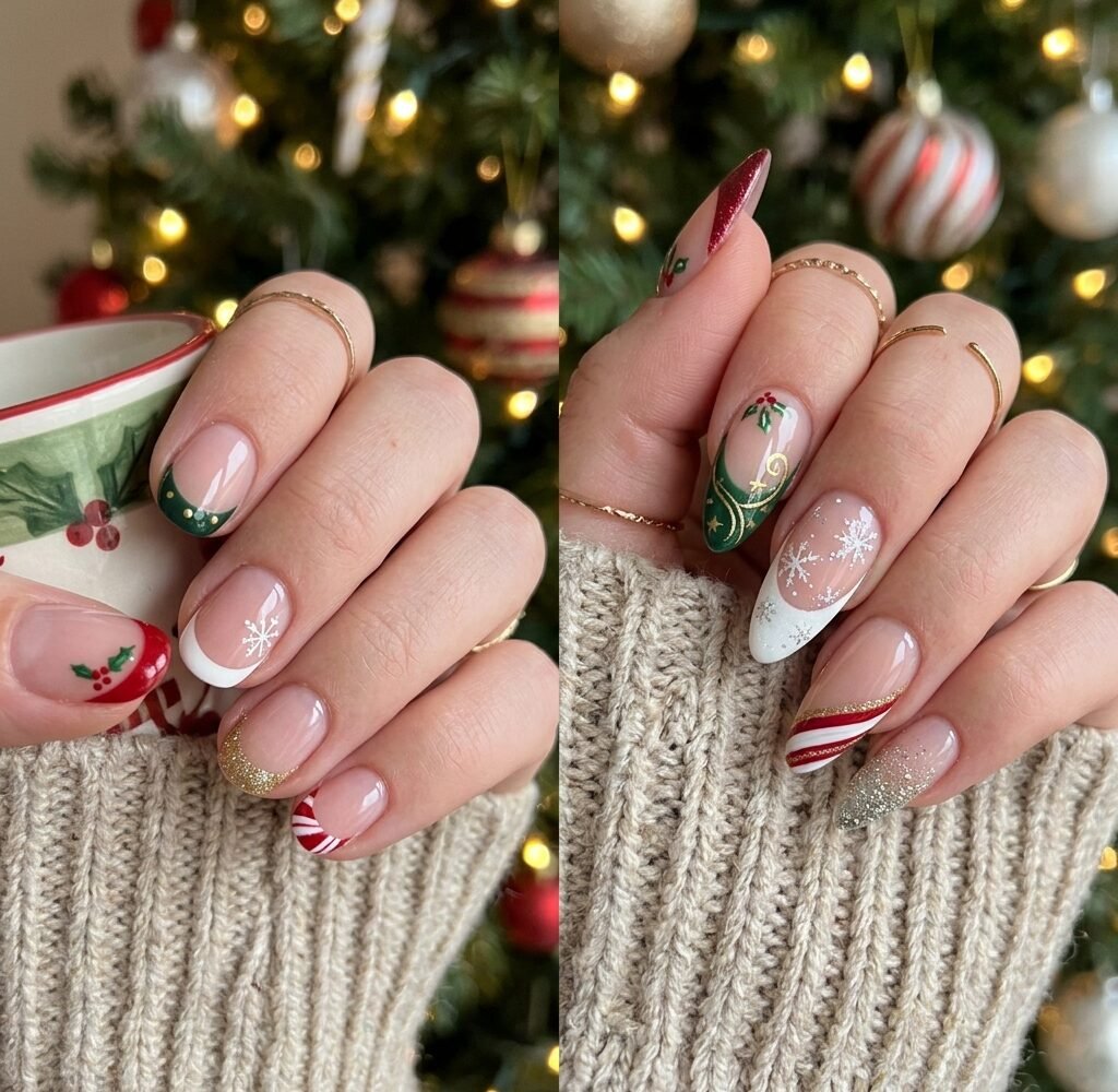 Christmas French Tip Nails Ideas for Short and Long Nails